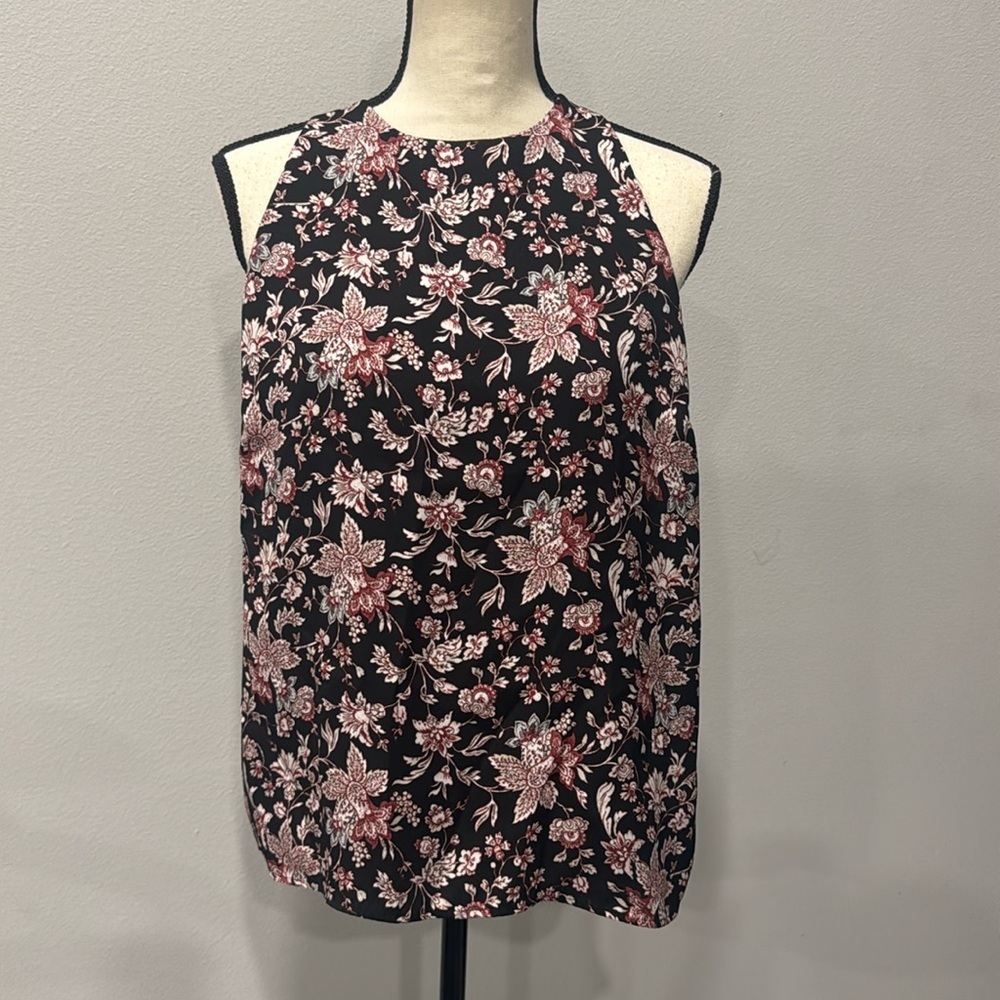 Express Black Floral Sleeveless Silk Blouse.  Sz M
